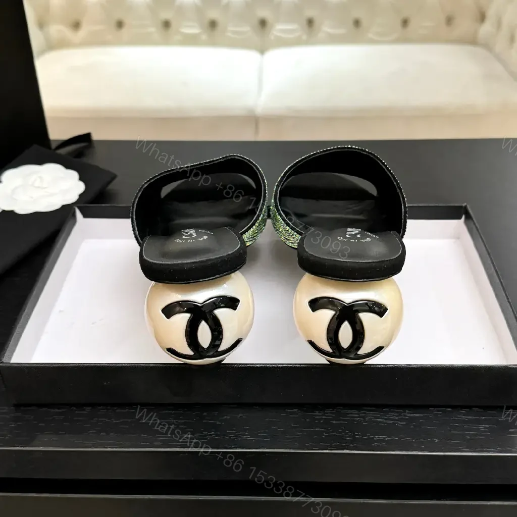 View 9 of Black Crystal-Embellished Satin Chanel Mules