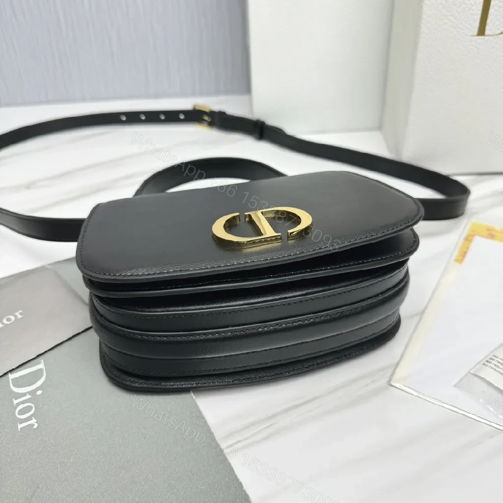 View 7 of Chic Black Leather Saddle Bag with Gold Hardware