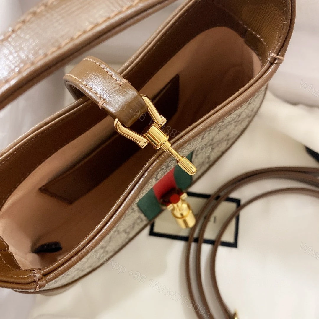 View 5 of JACKIE 1961 SMALL 28 SHOULDER BAG IN BEIGE CANVAS AND BROWN CALFSKIN