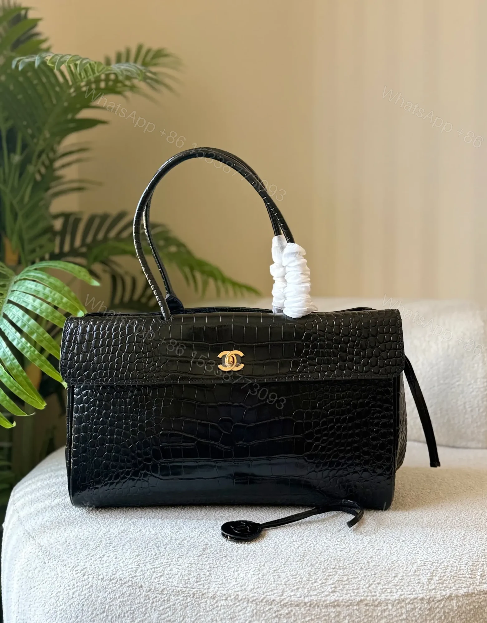 Black Chanel Crocodile-Embossed Calfskin Handbag — view 1