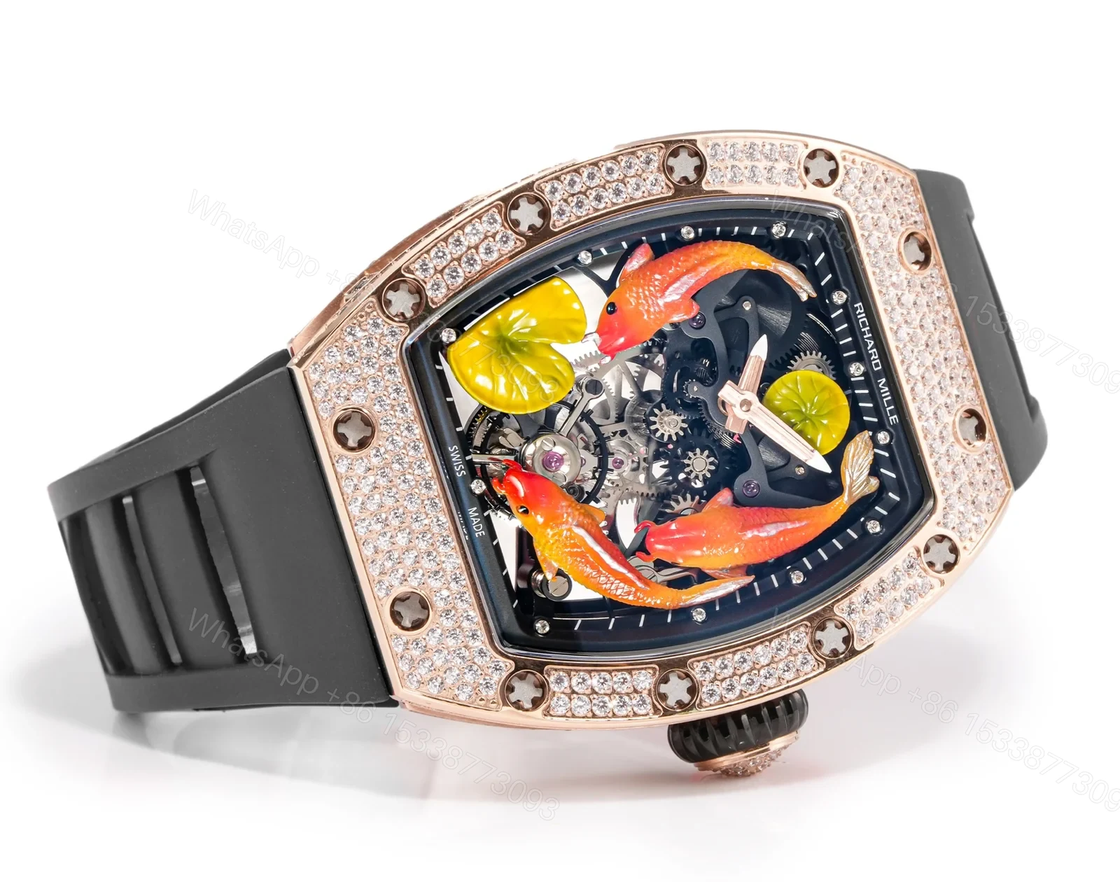 View 2 of Richard Mille RM S10 Koi Tourbillon Red Gold Diamond Black Strap Watch RMS10-KOI-BK