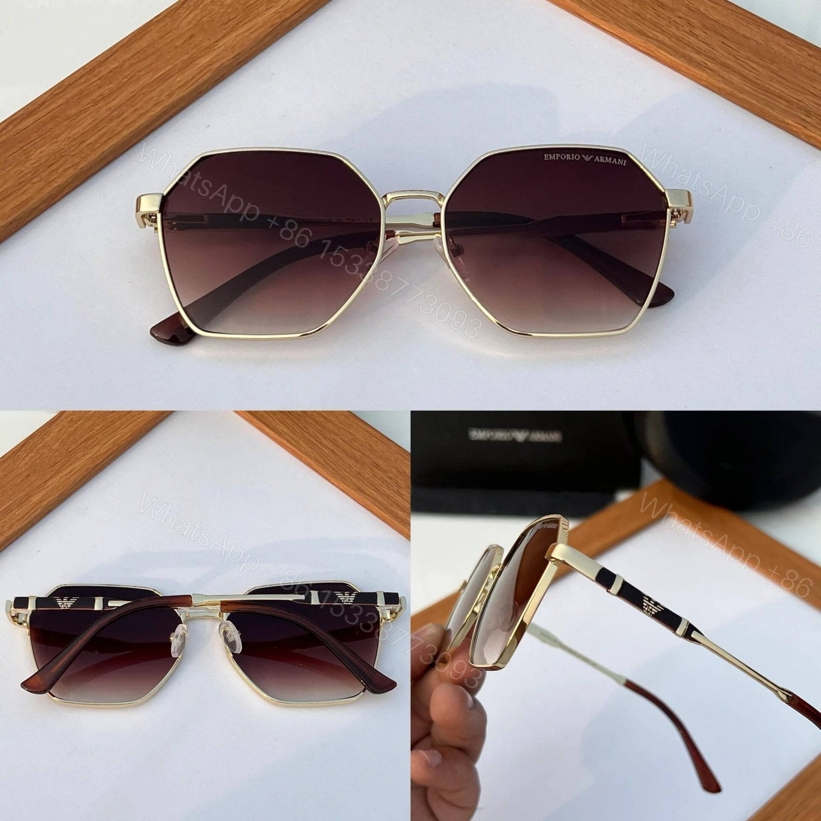 View 4 of Emporio Armani Geometric Sunglasses Brown-Gold