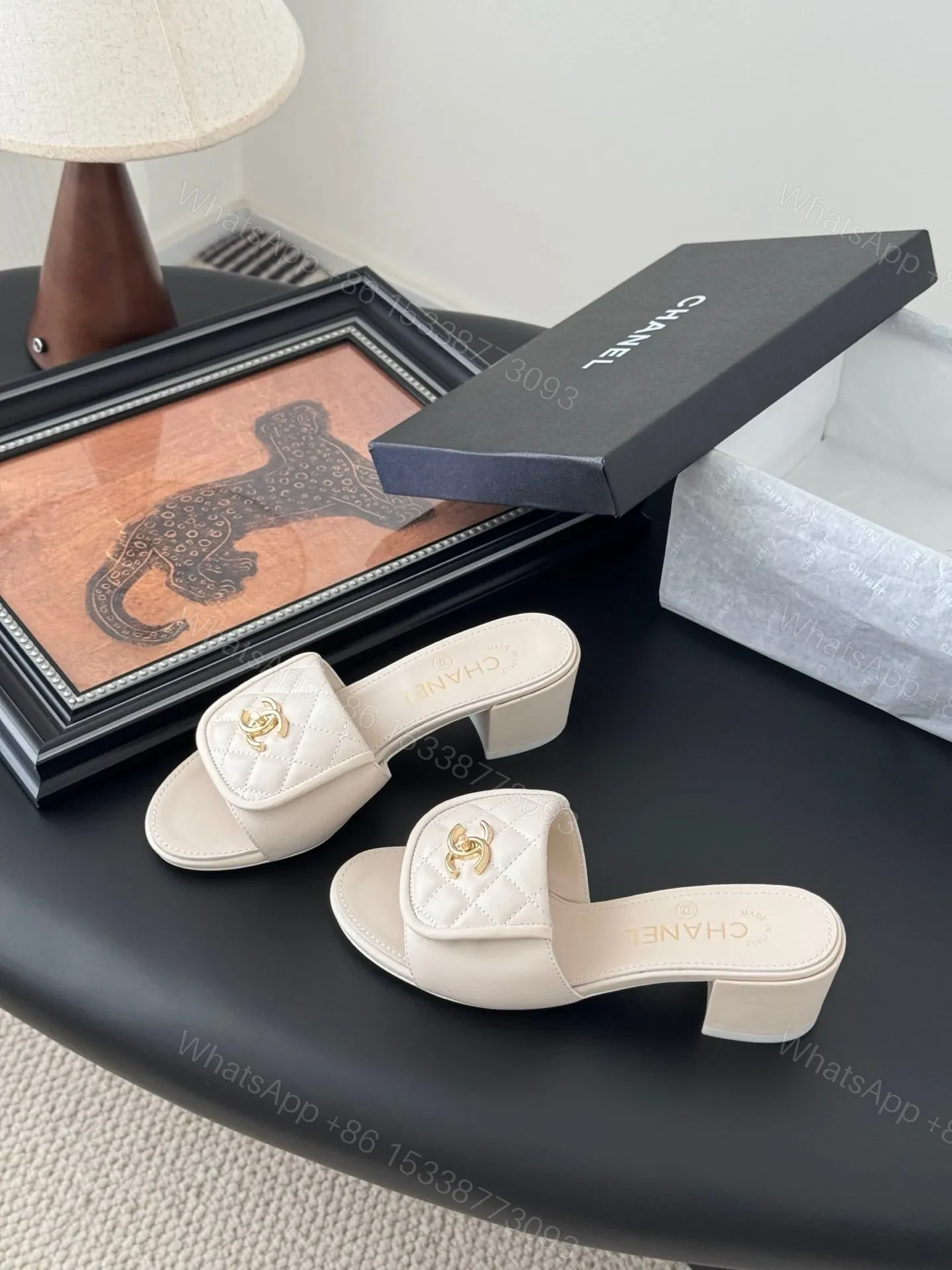 View 2 of Chanel Women Ivory Quilted Leather Mules