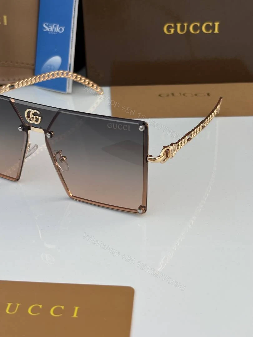 View 4 of First Copy Gucci Oversized Square Sunglasses Gold Frame Gradient Brown Lens