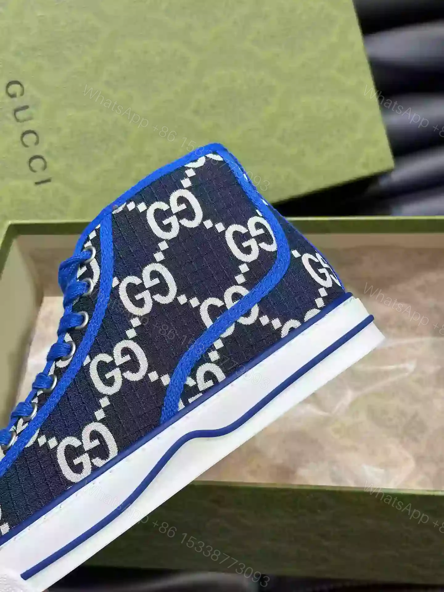 View 7 of GUCCI TENNIS 1977 HIGH-TOP SHOES SNEAKERS IN BLACK/BLUE – GC284