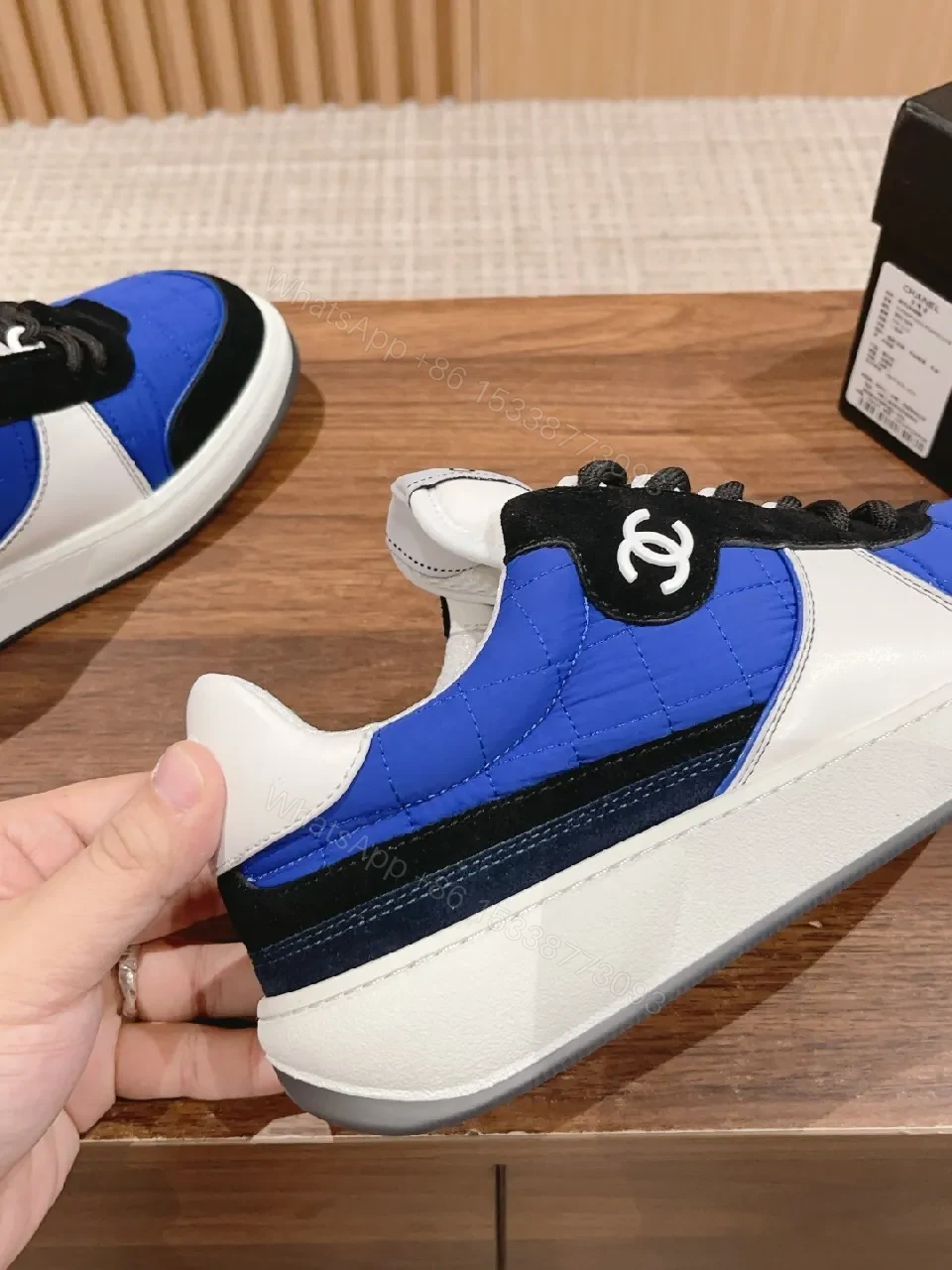 View 6 of Blue-Trim Suede-Textile High-Top Sneakers: Chic Comfort, Urban Edge