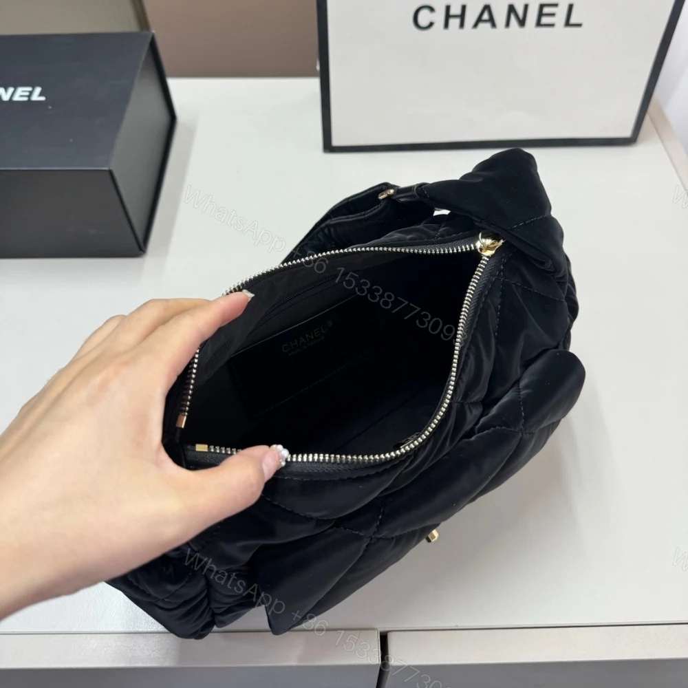 View 9 of Chanel Maxi Bowling Bag Velvet Effect Nylon And Gold Tone Metal Black 27Cm