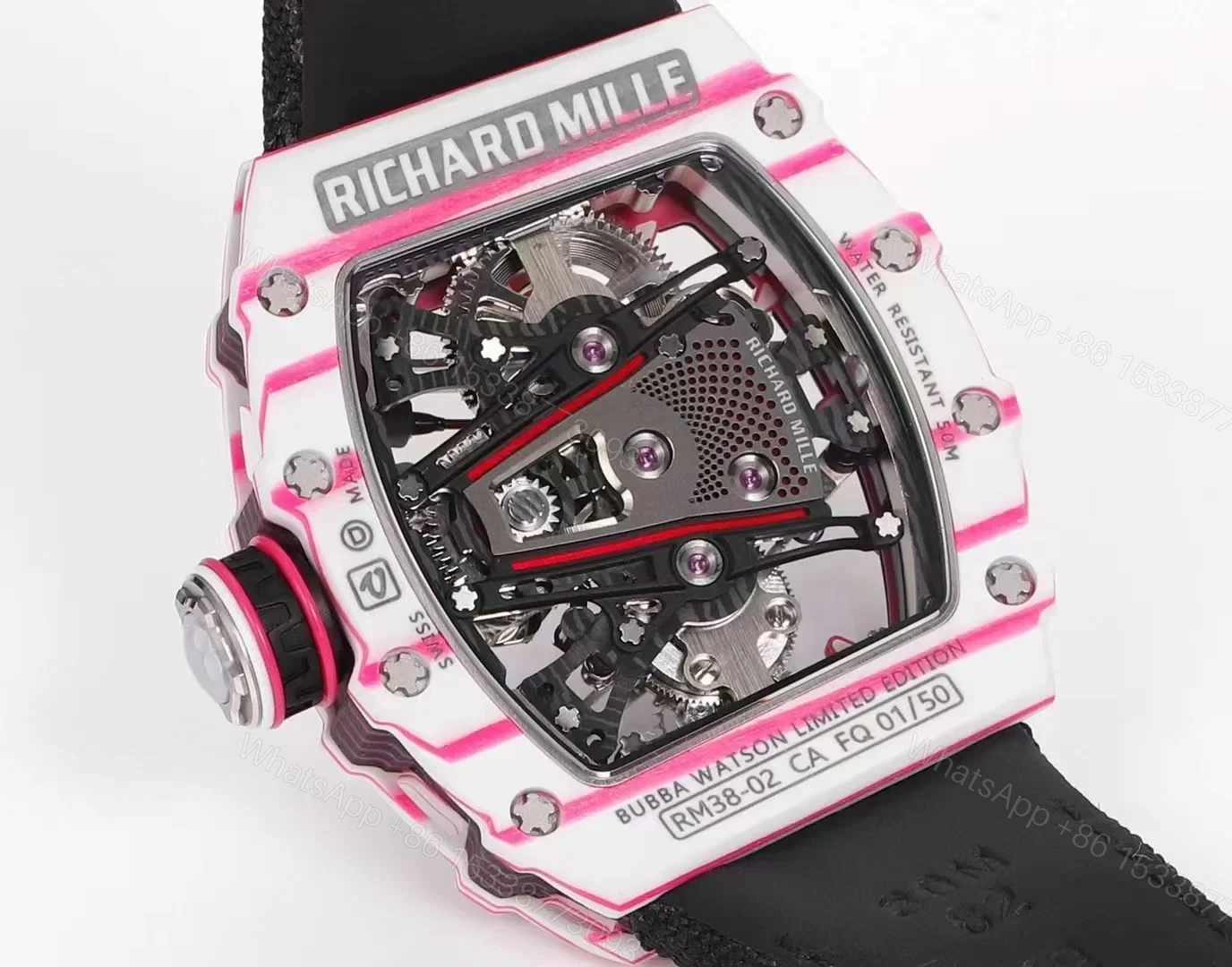 View 7 of Richard Mille RM38-02 Tourbillon Bubba Watson Watch Quartz Carbon Fiber Skeleton Dial 10000G Shock Resistant Manual Winding Movement RM38-02-BW-QCF-T100