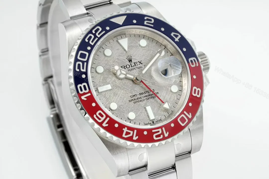 View 2 of Clean Factory EWE V5 GMT Watch – Silver, Red/Blue Bezel