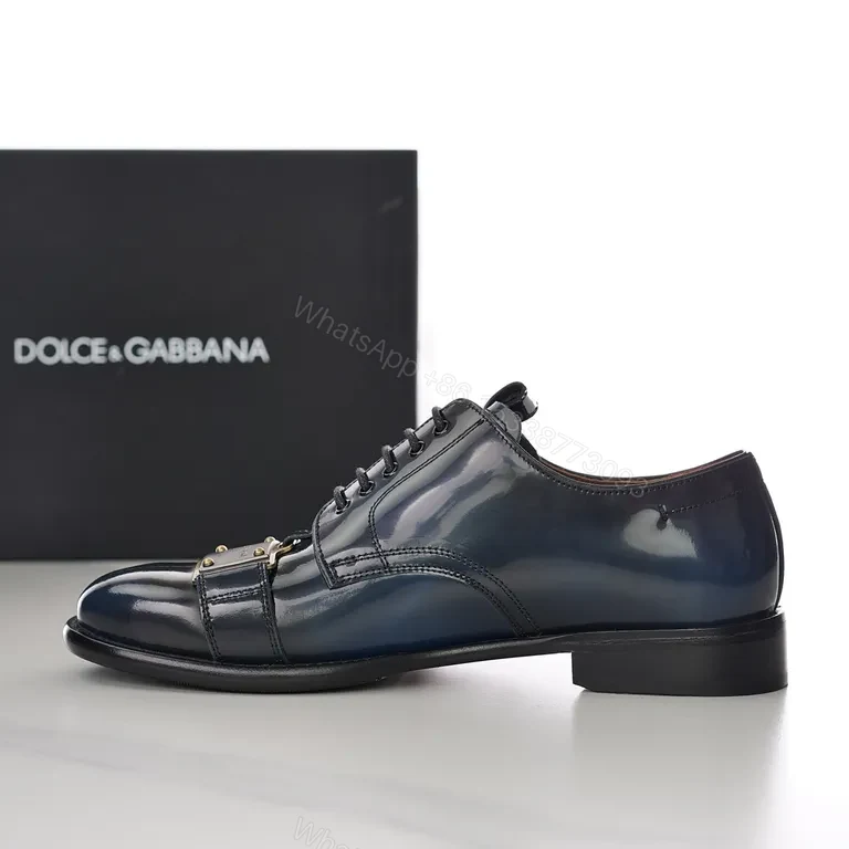 View 7 of Navy Patent Monk Strap Oxford by Dolce & Gabbana