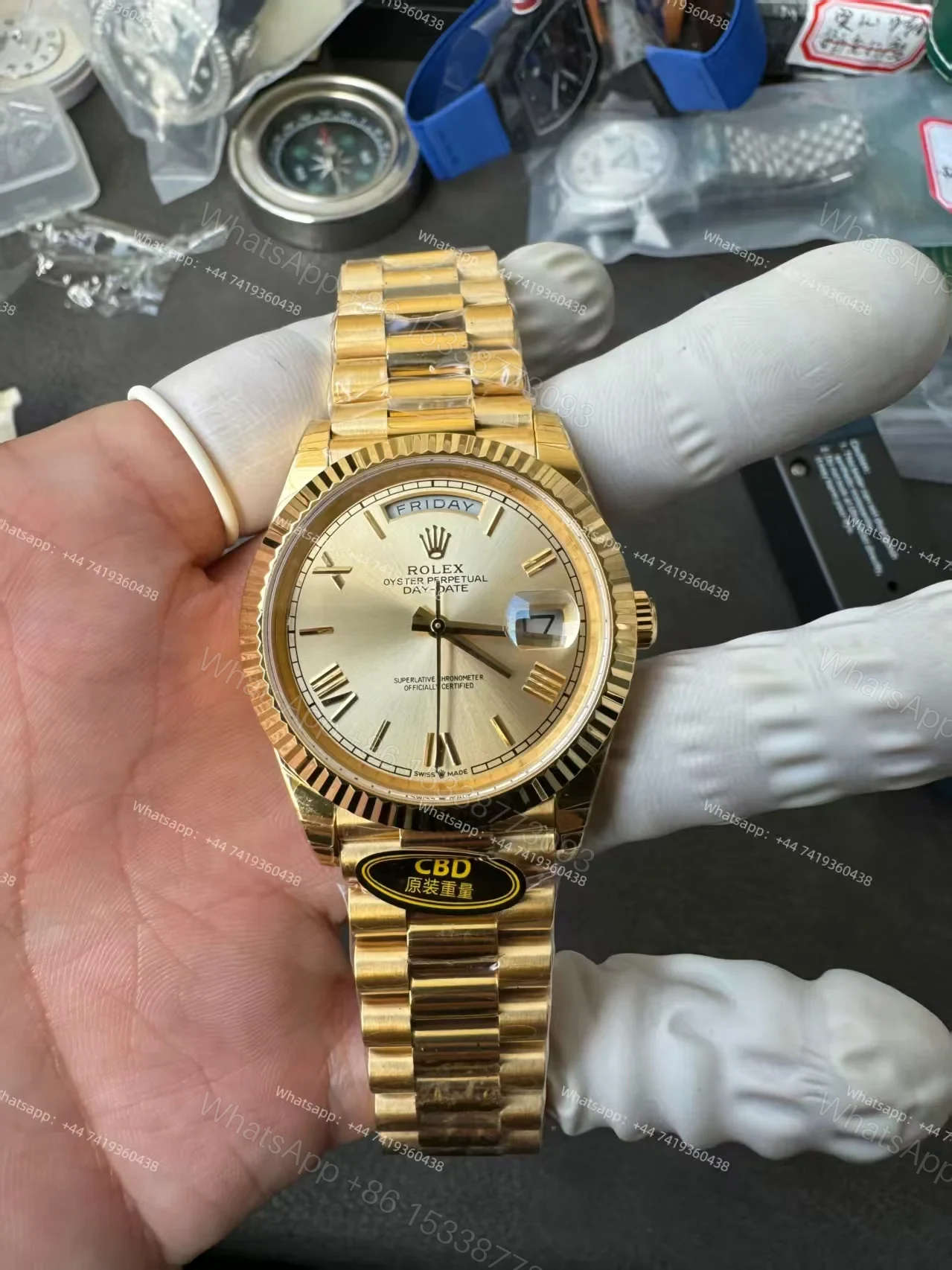View 2 of Rolex Day-Date M228238-0006 1:1 Replica Gold Roman Dial 40MM 3255 Movement Presidential Bracelet Super Clone Watch