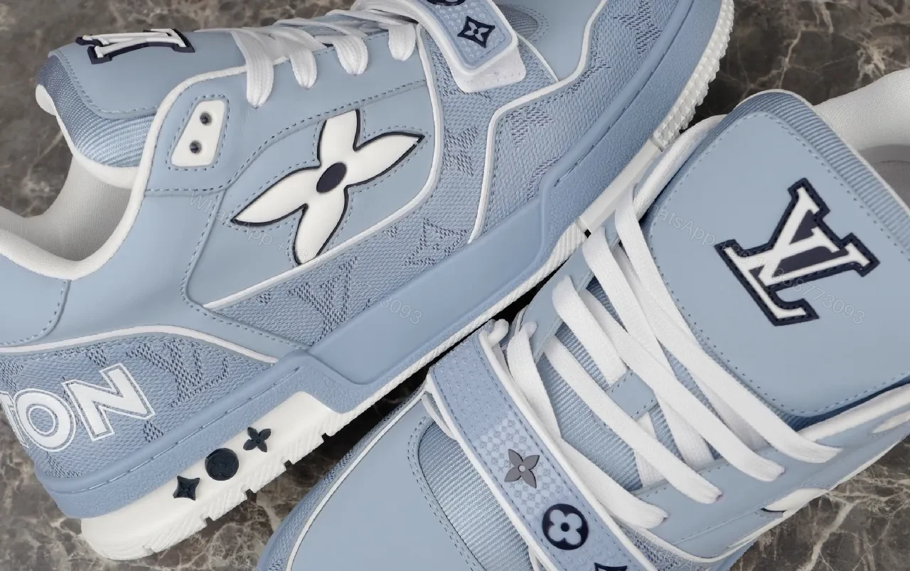 View 8 of Soft Blue Leather High-Top Sneaker with Luxe Details