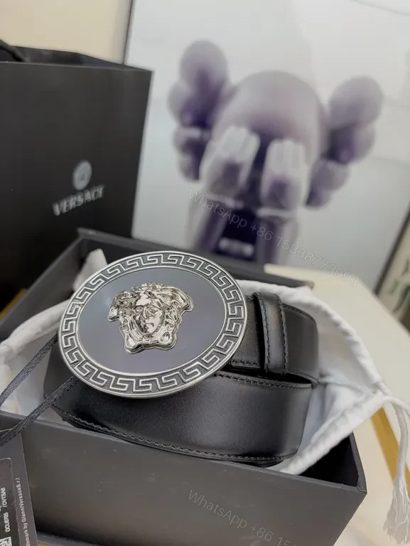 View 7 of Elegant Leather Belt with Versace Buckle - Modern Luxury Belt