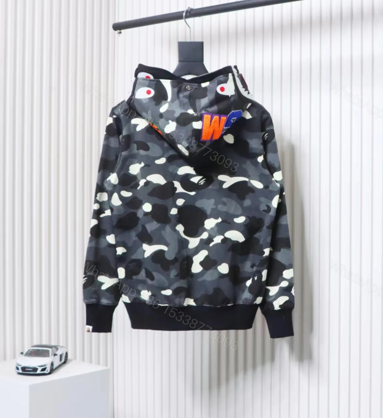 View 5 of BAPE Camouflage Double Hat Hoodie Grey