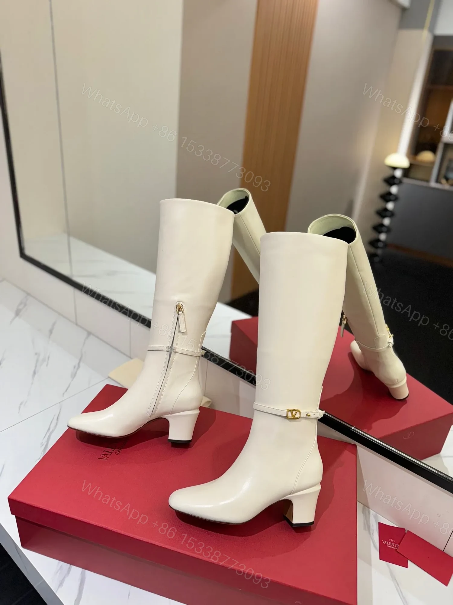 View 6 of Valentino Women White Leather Knee High Boots