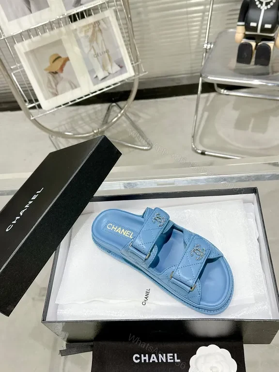 Blue Chanel-Style Slide Sandals - Luxe Comfort, Quilted Chic — view 4