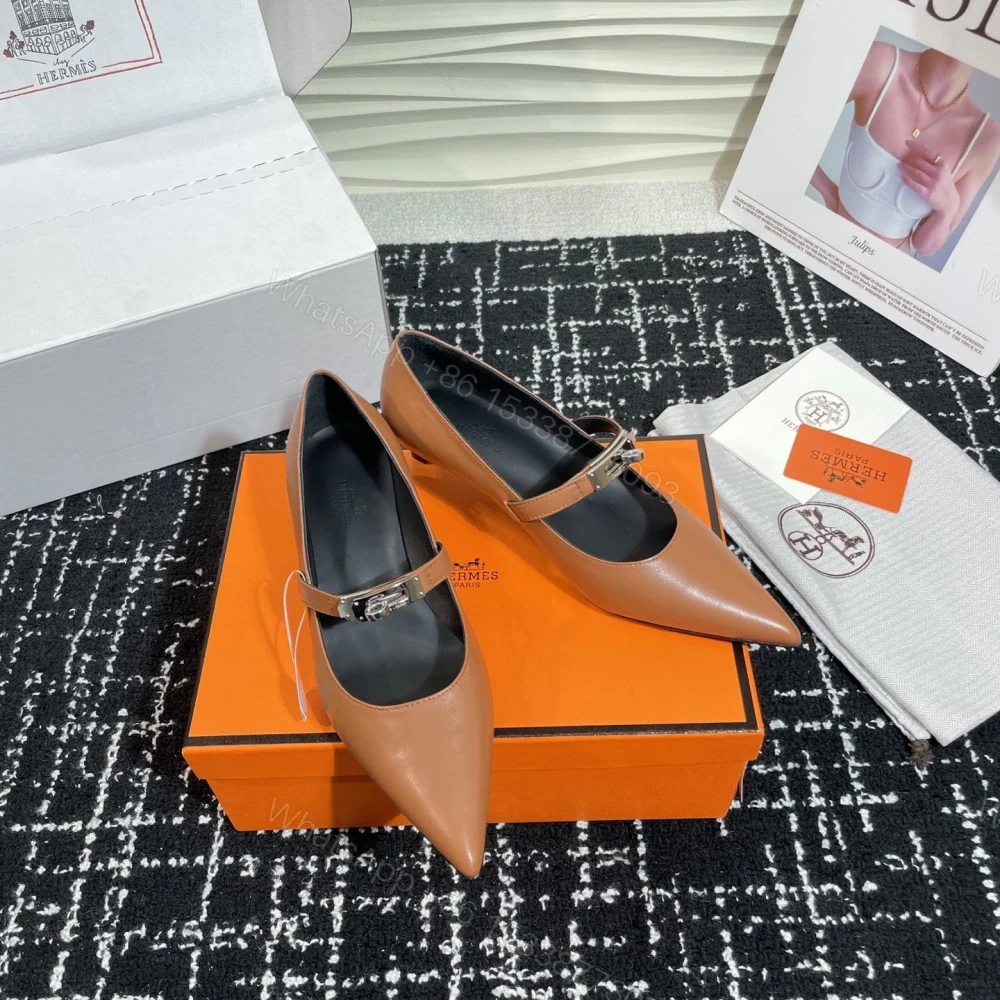 View 3 of 高仿Hermes*Kelly系列H251007Z04小牛皮高踭鞋棕色4CM免檢版