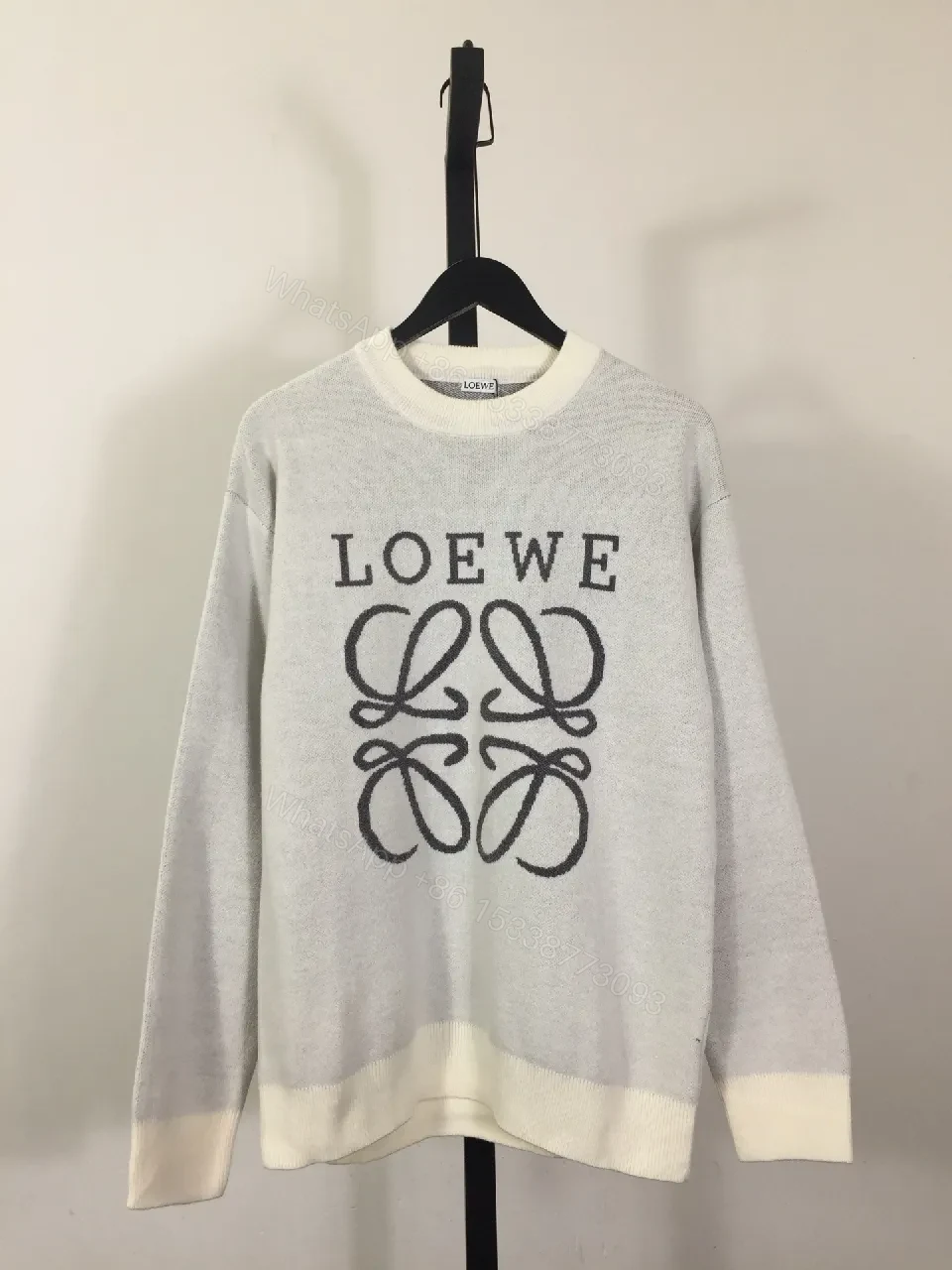 Soft Grey Knit Crewneck: Logo Graphic Elevation Knitwear — view 1