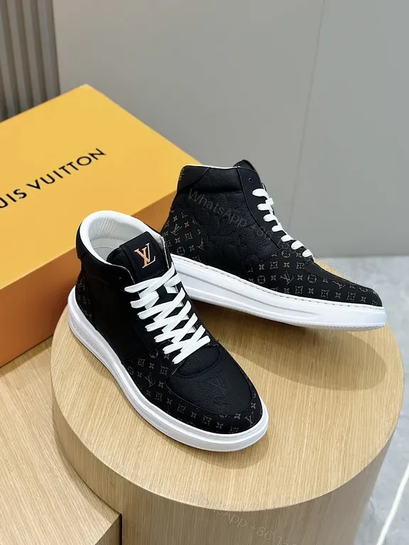 View 5 of Black Textured LV-Inspired High-Top Sneaker with Cushioned Comfort