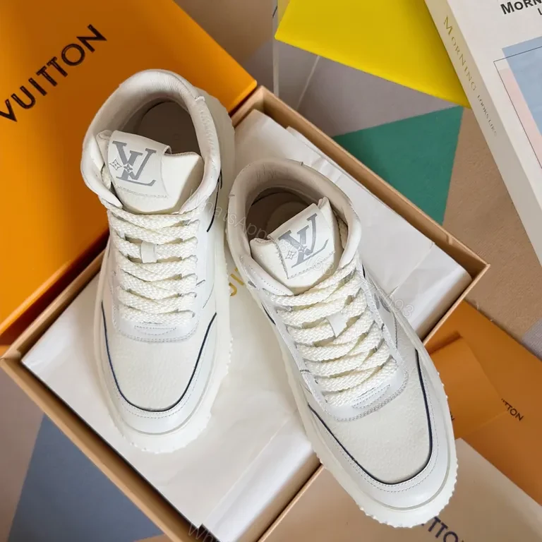 View 5 of White LV-Detail High-Top Trainers: Luxury Streetwear Sneakers
