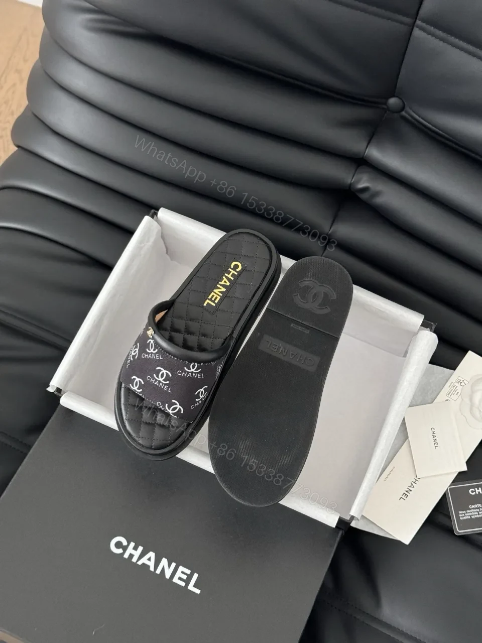 View 6 of Quilted Logo Slide Sandals: Luxe Comfort Daywear