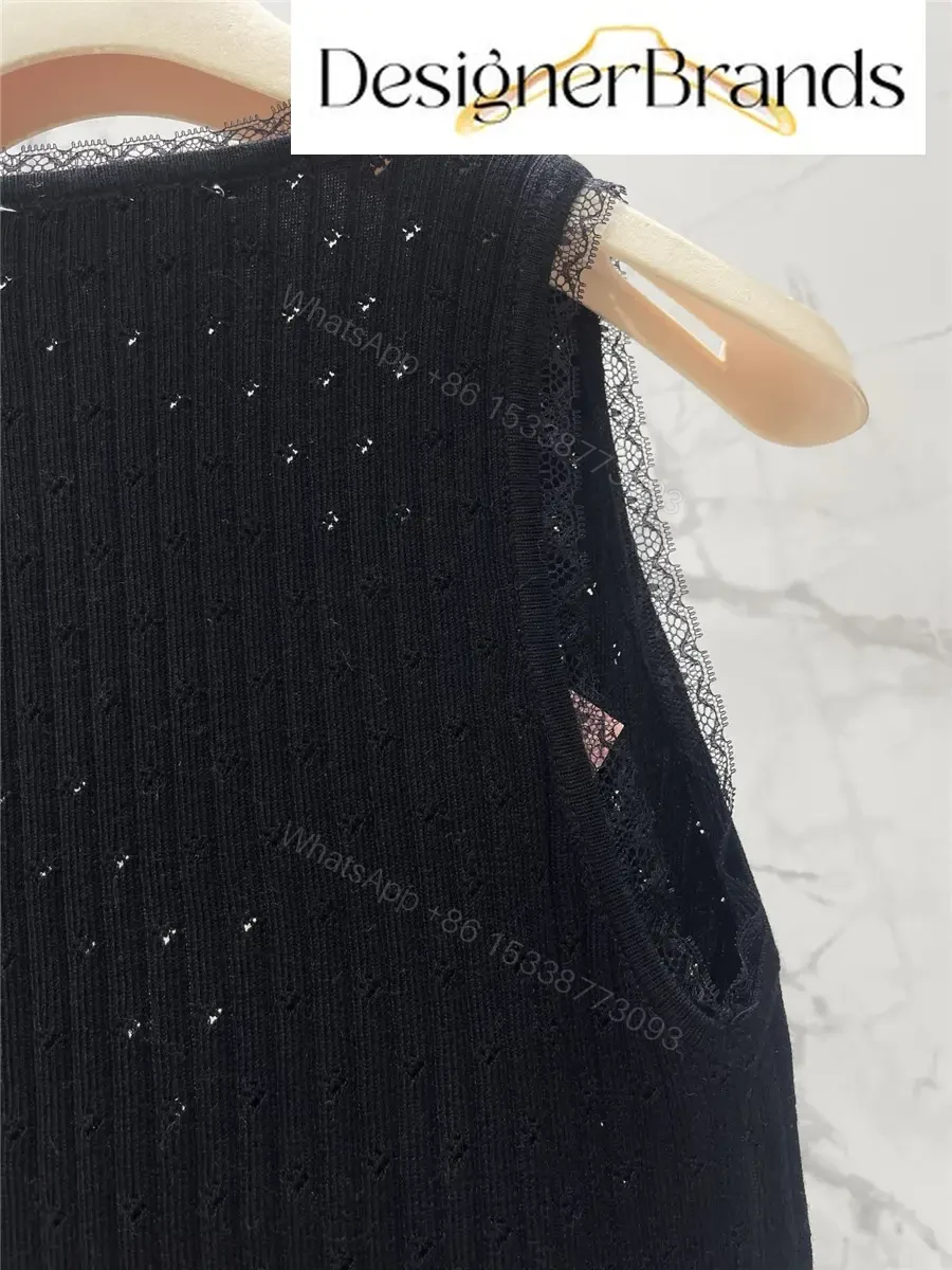 View 7 of Miu Miu Black Knitted Mini Dress with Lace Trim
