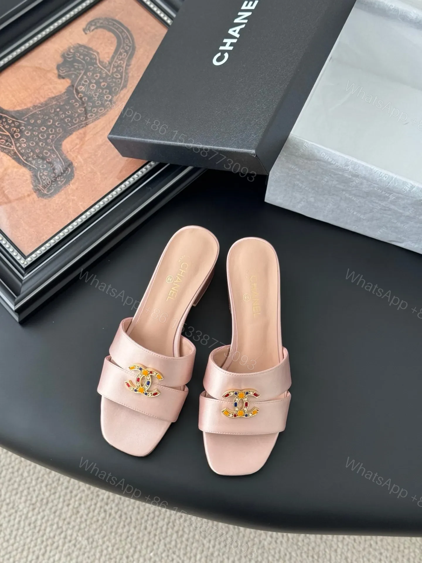 Chanel Women Light Pink Satin Mules — view 1