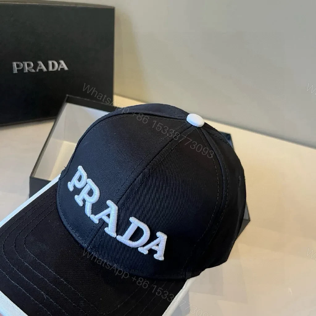 View 3 of Bold Monochrome Cap with White Accent Cap, Prada-Style Logo