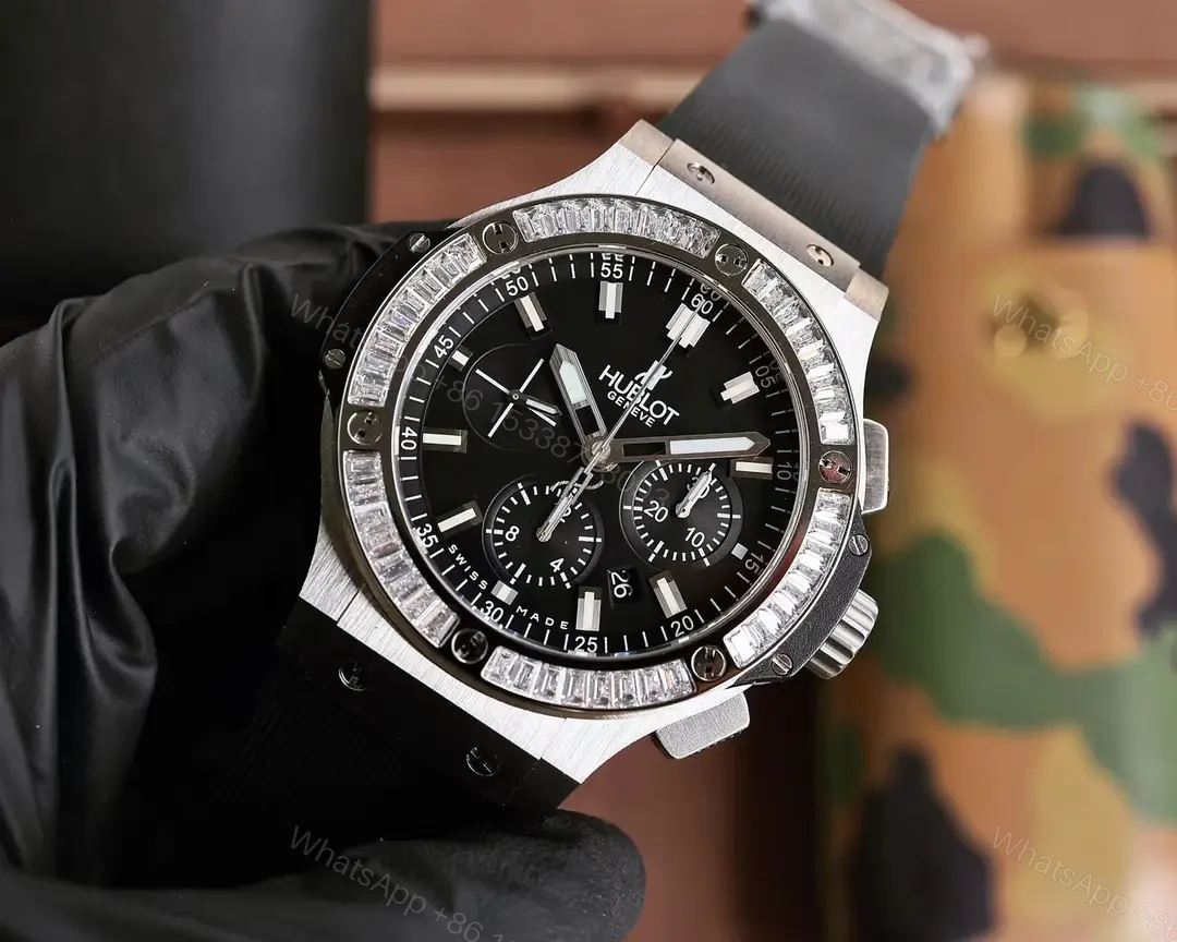 View 2 of Hublot Big Bang Chronograph Black Dial Diamond Bezel Rubber Strap 44MM Premium HUBLOT-BB-CH-BLK-DIA44