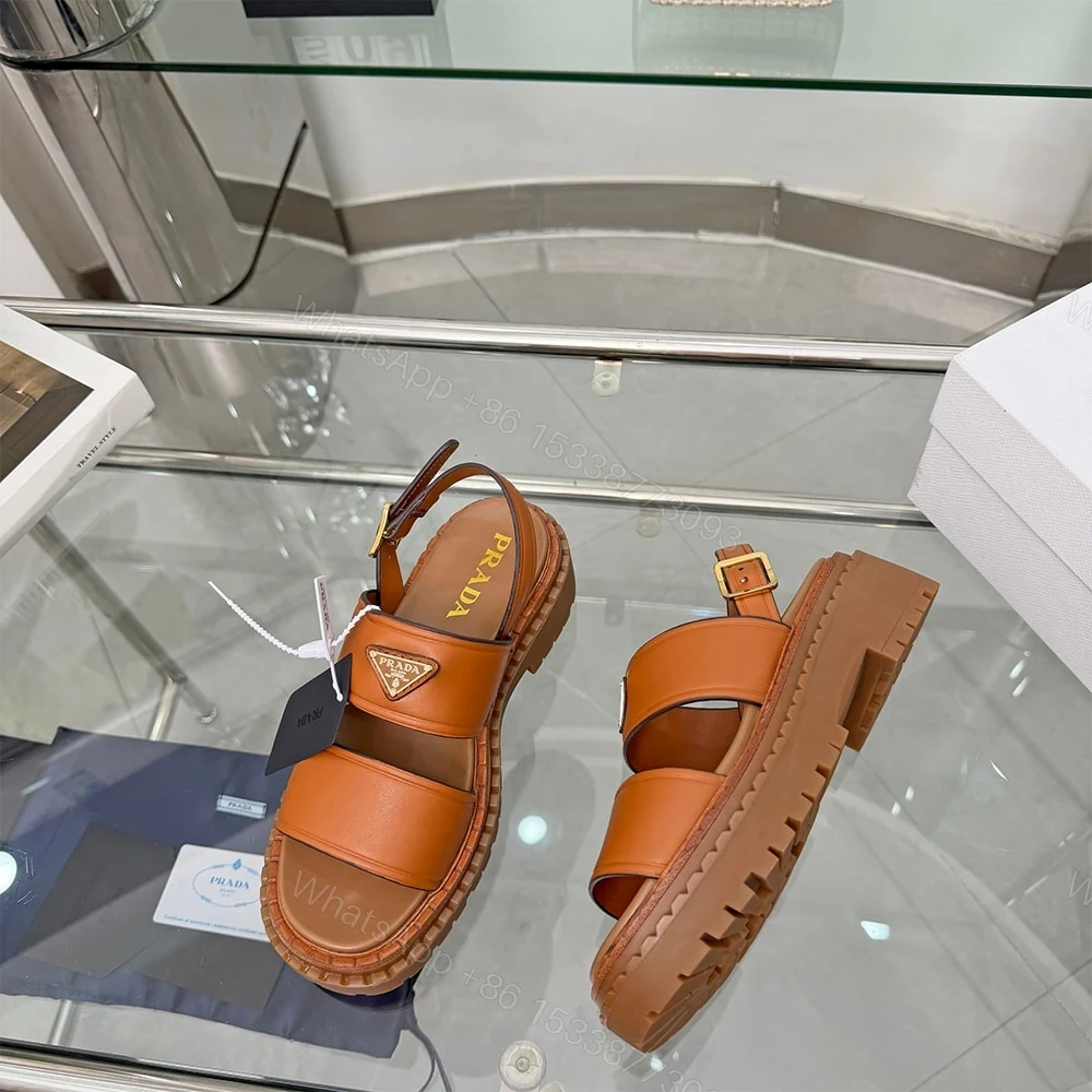 View 5 of PRADA Leather Platform Sandals 137635