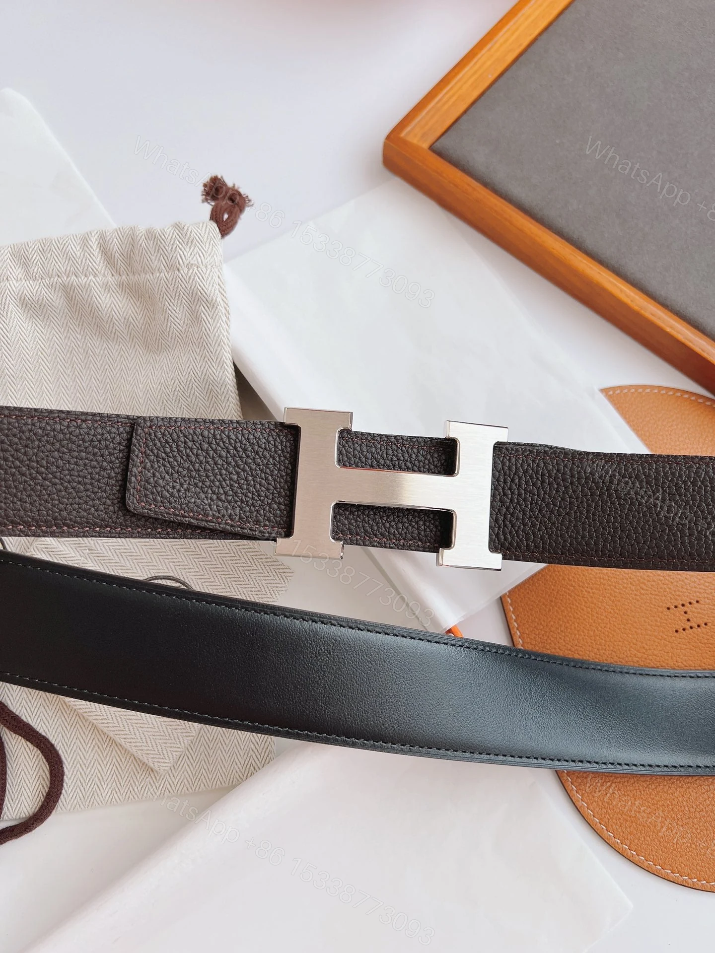 View 4 of HERMES BELT TOGO SWIFT SILVER BUCKLE BROWN 38MM