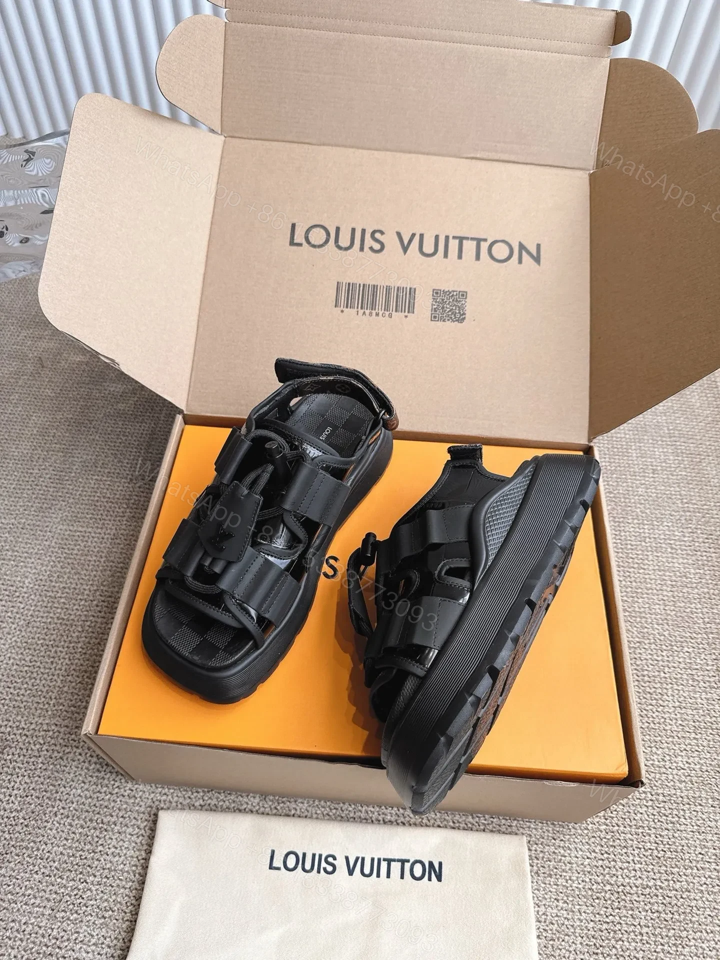 View 4 of LV Women Black Leather Sporty Sandals
