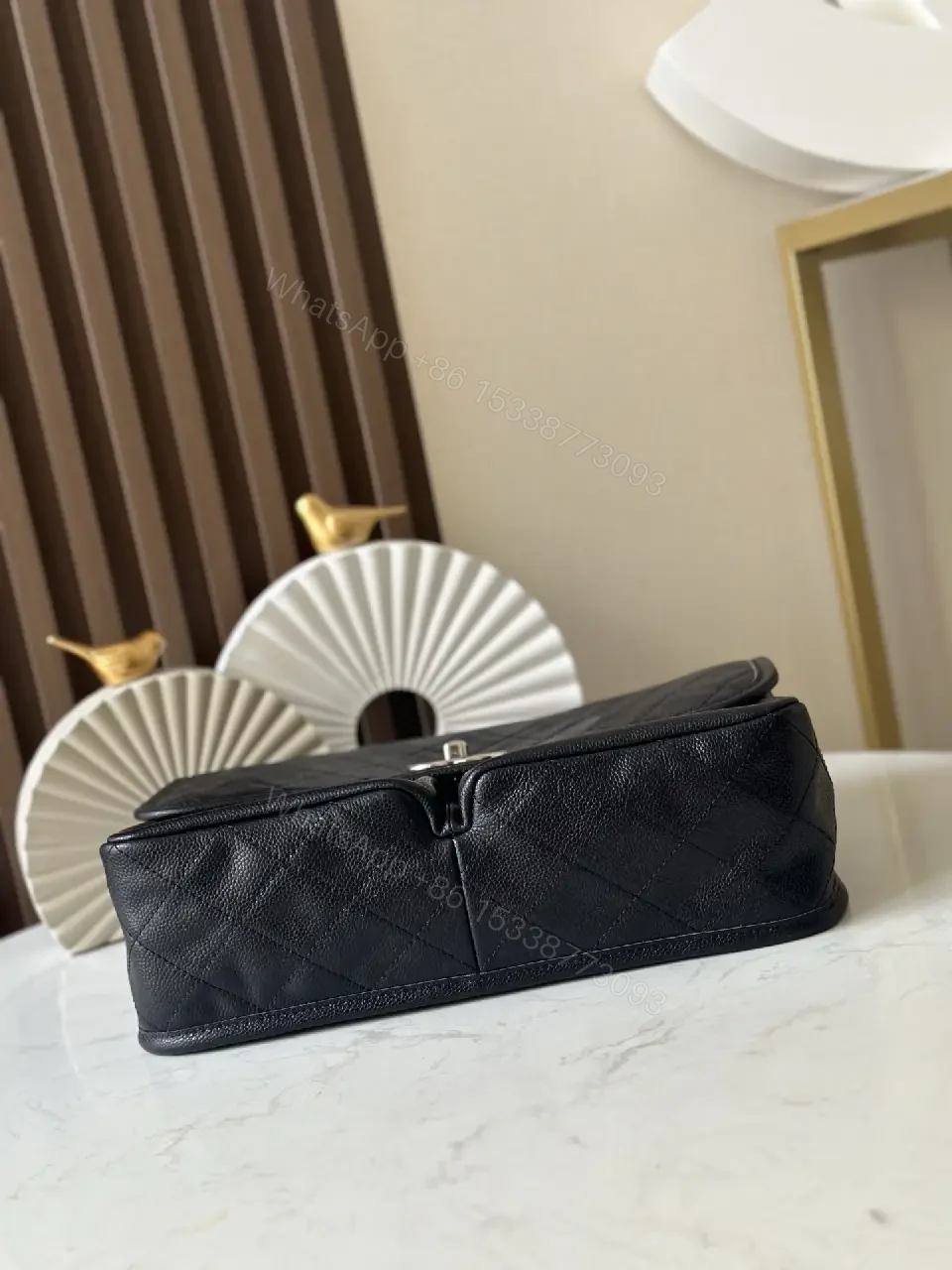 View 2 of Quilted Crossbody Bag: Navy Leatherette, Iconic Hardware, Compact Luxury