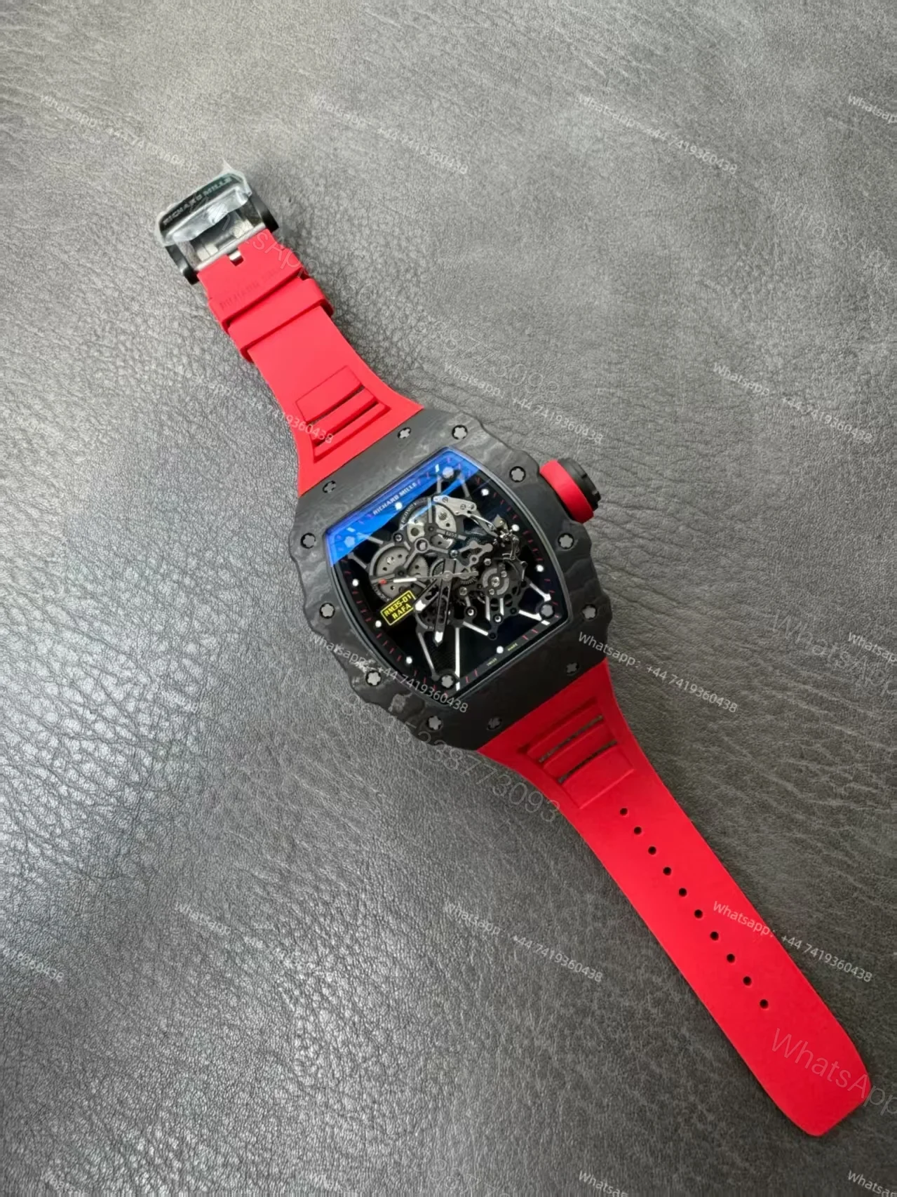 View 18 of Super Clone Richard Mille RM 35-01 Carbon TPT Skeleton Red Rubber Strap 1:1 Replica Watch