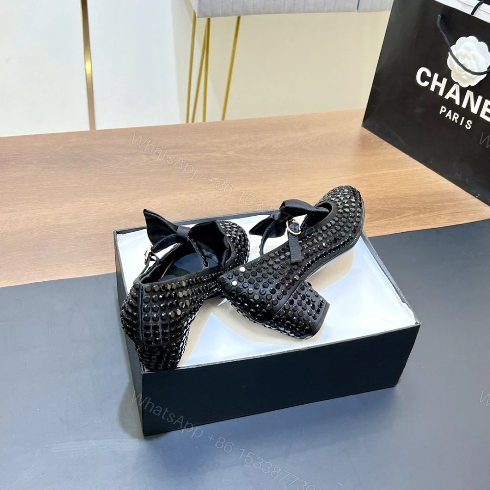View 5 of 高仿Chanel*G45749B緞子水鑽圓頭單鞋黑色4.5CM免檢版