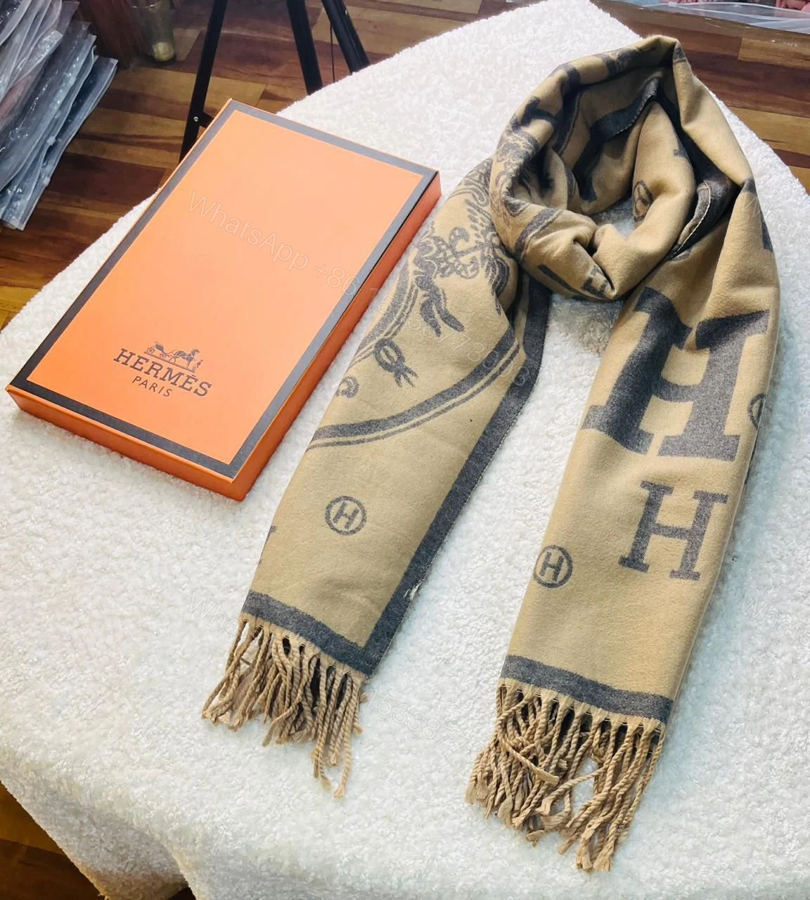 View 8 of First Copy Hermes Most Awaited Reversible Rabbit Fur Winter Stole