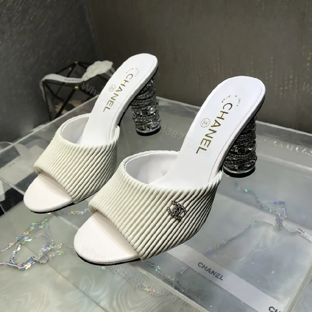 View 5 of Ivory Knit Slide + Textured Strap + Glam Block Heel + All-Day Comfort Slide