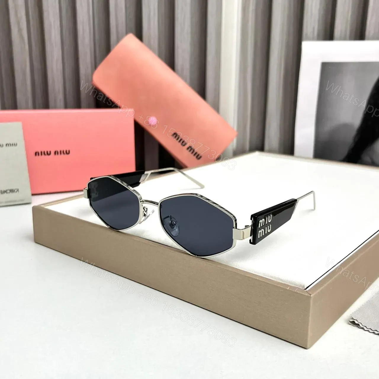 Miu Miu Hexagon Black-Silver Sunglasses – One Size — view 1