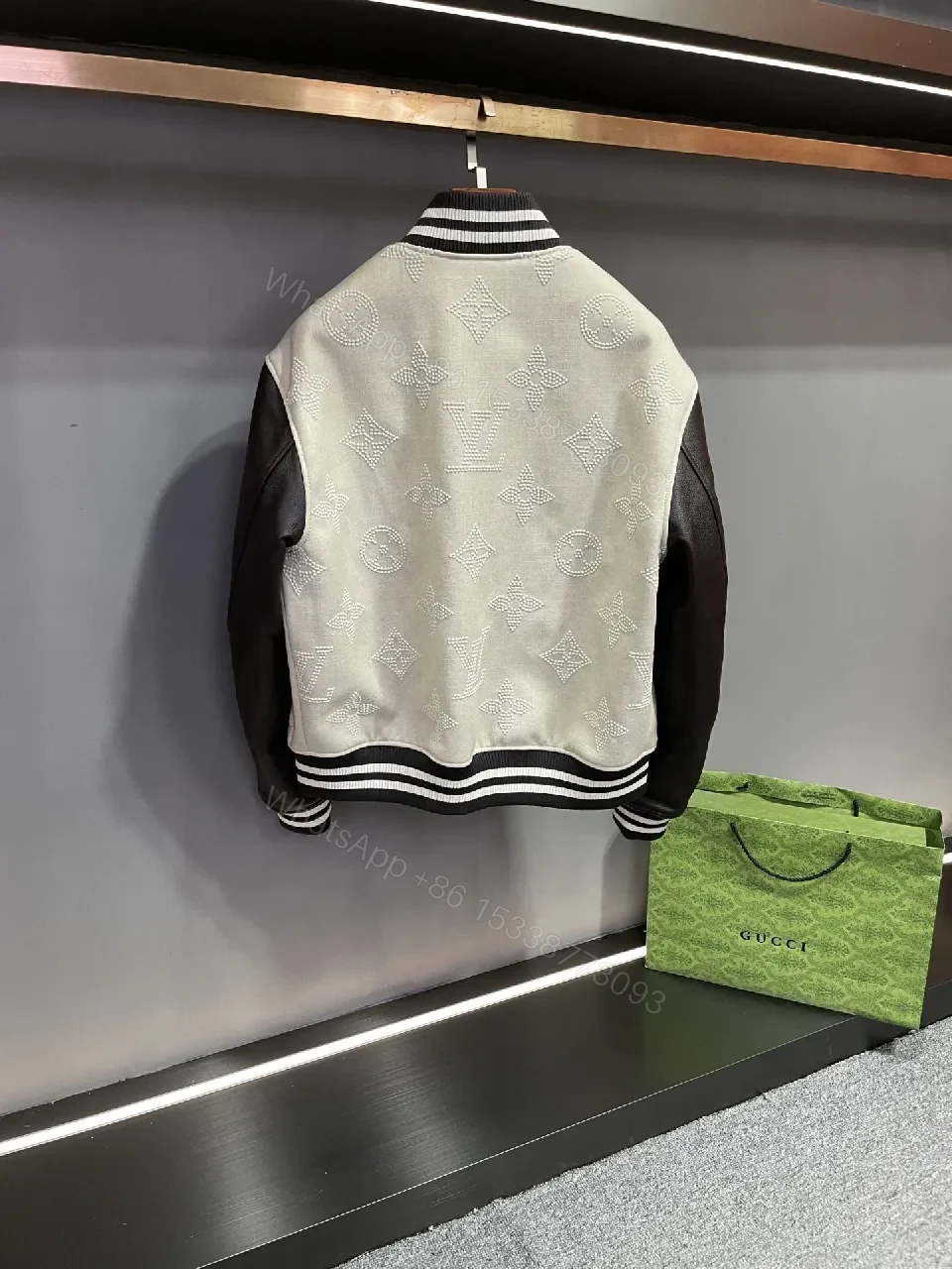 View 9 of Textured Monogram Varsity Jacket: Modern Luxury, All-Day Comfort