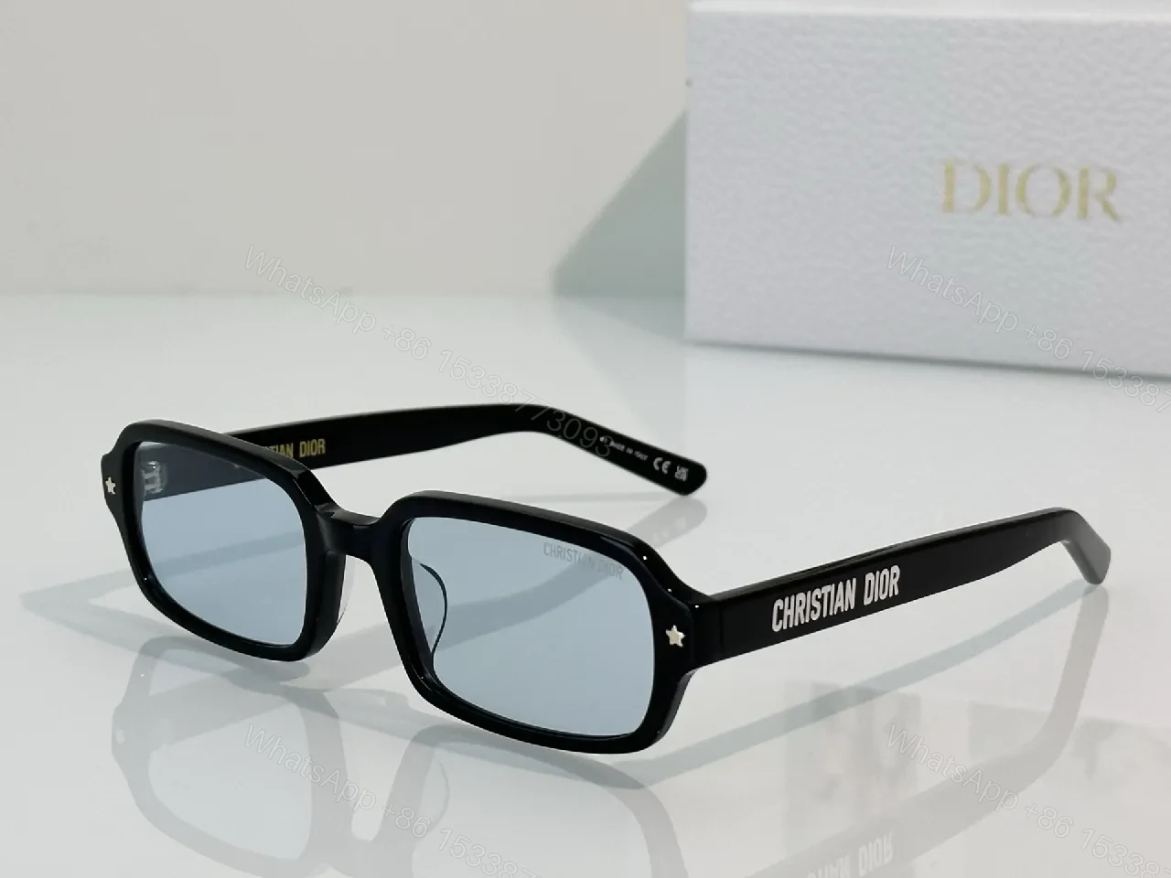 View 8 of Black Acetate Square Sunglasses with Gold Star Accents