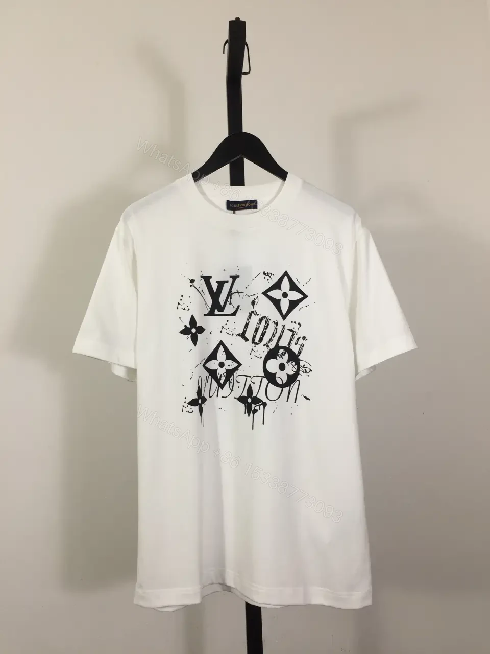 View 3 of White Cotton LV-Inspired Graphic Tee - Bold Modern Streetwear