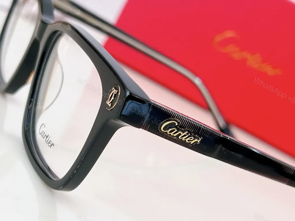View 4 of Black Acetate Cartier-Inspired Eyeglasses â€“ Oversized, Gold-Logo, Luxury Frames