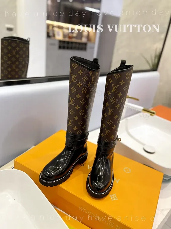View 5 of Louis Vuitton Knee-High Monogram Patent Boots