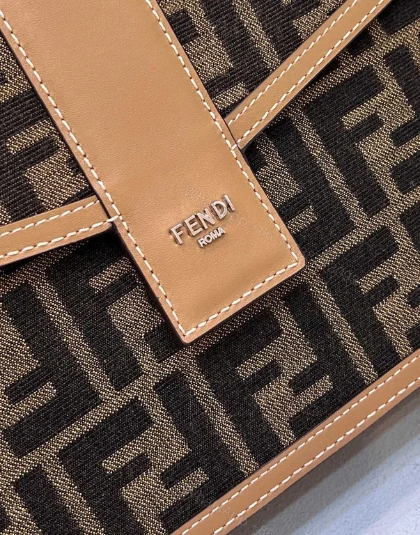View 9 of Structured Fendi-Style Monogram Leather-Trim Shoulder Bag