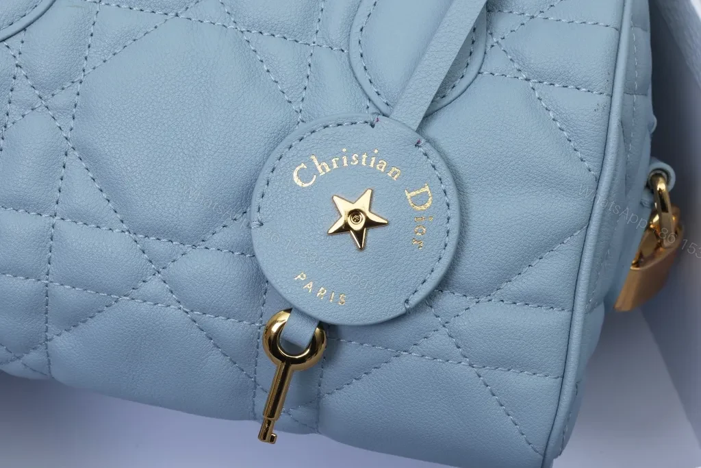 View 5 of Soft Blue Quilted Mini Satchel - Dior-Inspired Luxury Bag