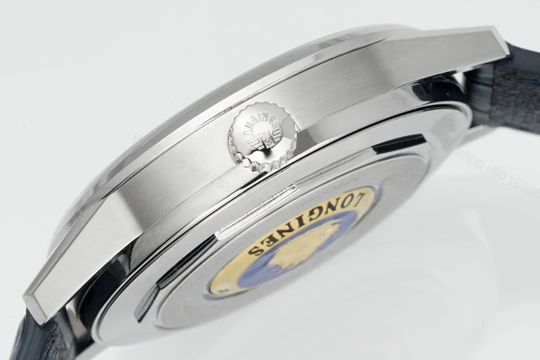View 8 of Longines Classic Flagship Blue Dial Moon Phase Automatic Watch with Leather Strap