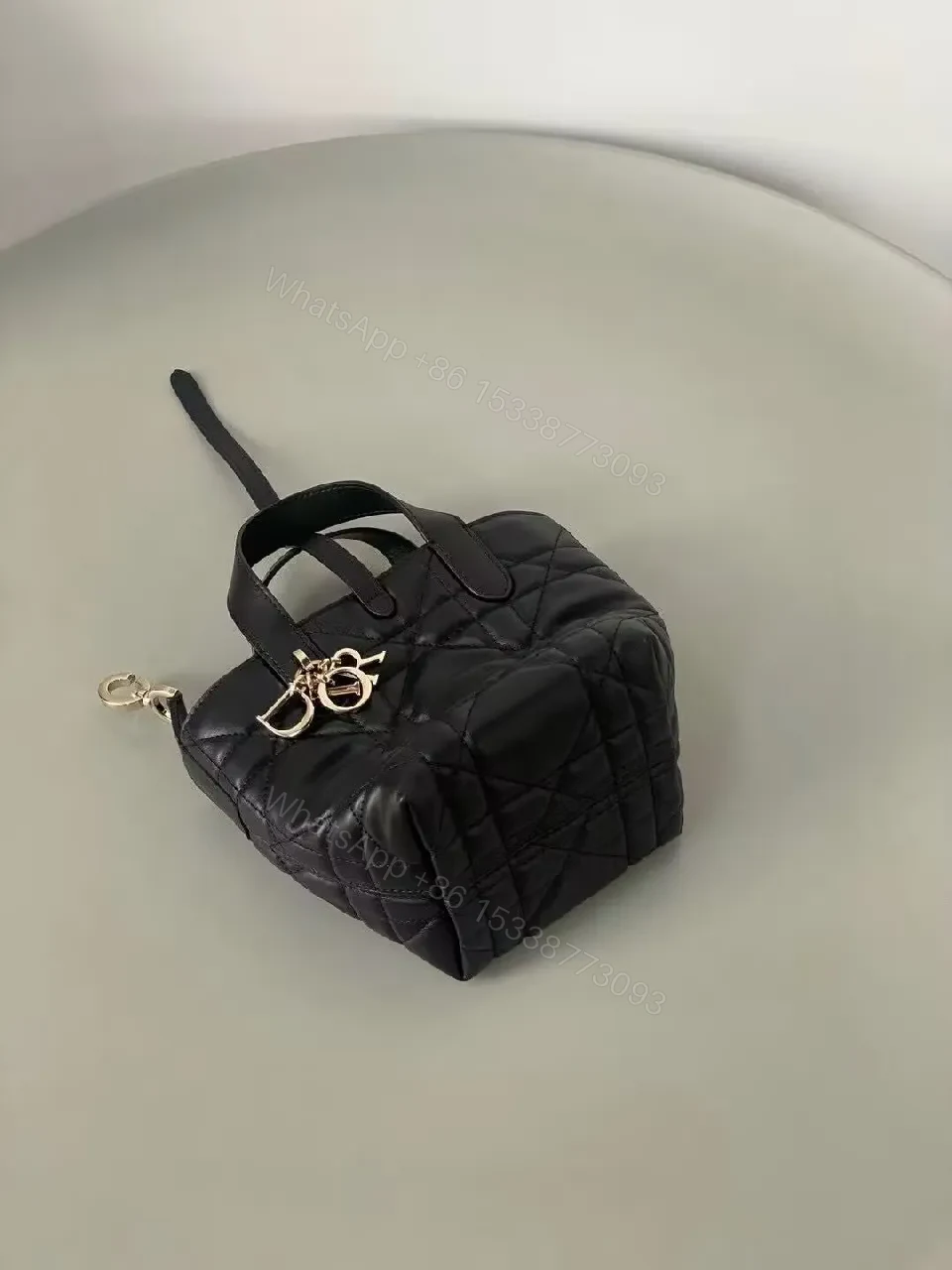 View 4 of Quilted Black Leather Mini Tote with Gold Hardware