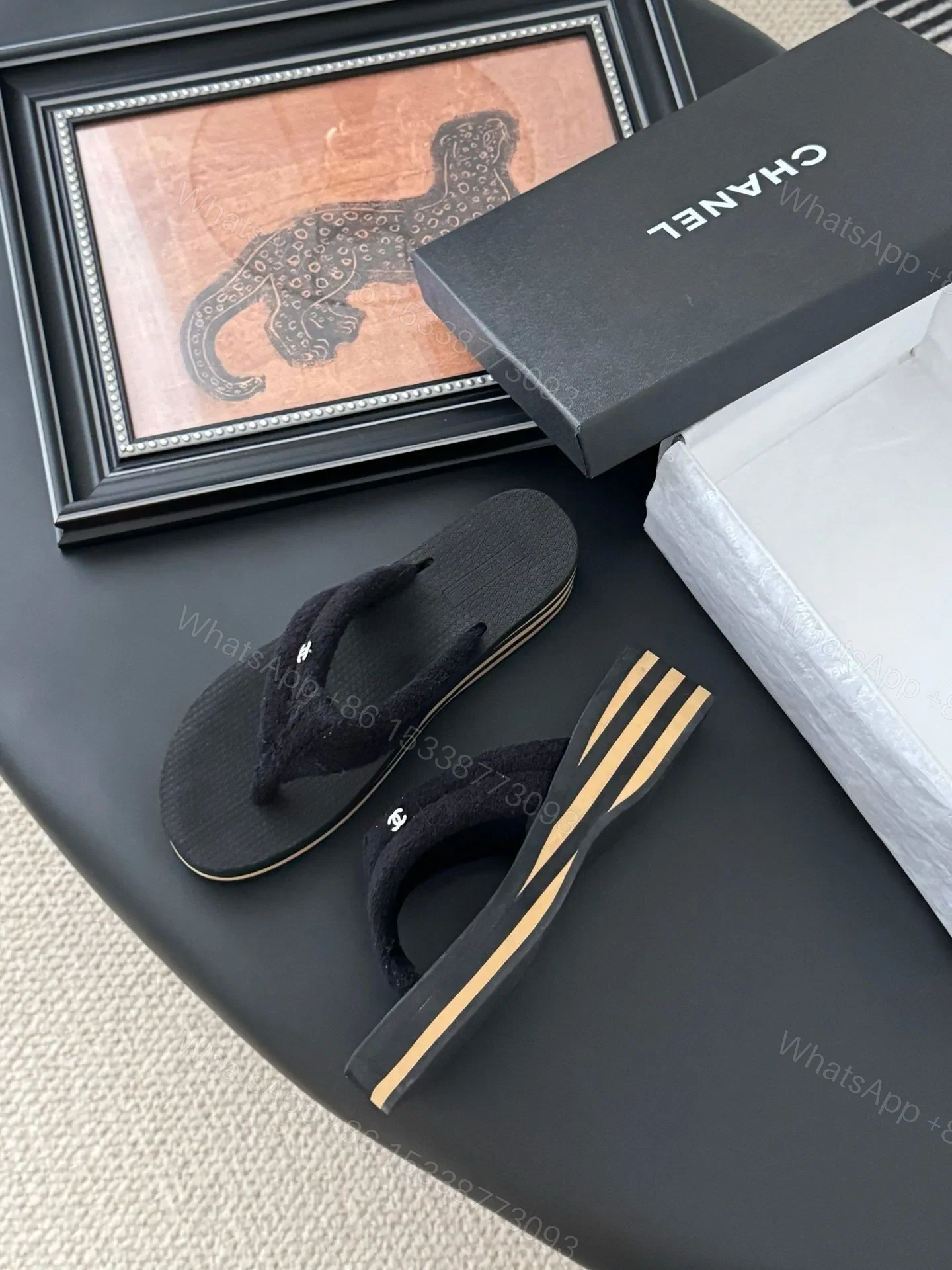 View 4 of Chanel Women Black Fabric Strap Flip Flop Sandals
