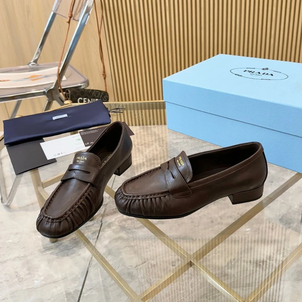 View 6 of Prada Leather Loafers Dark Brown