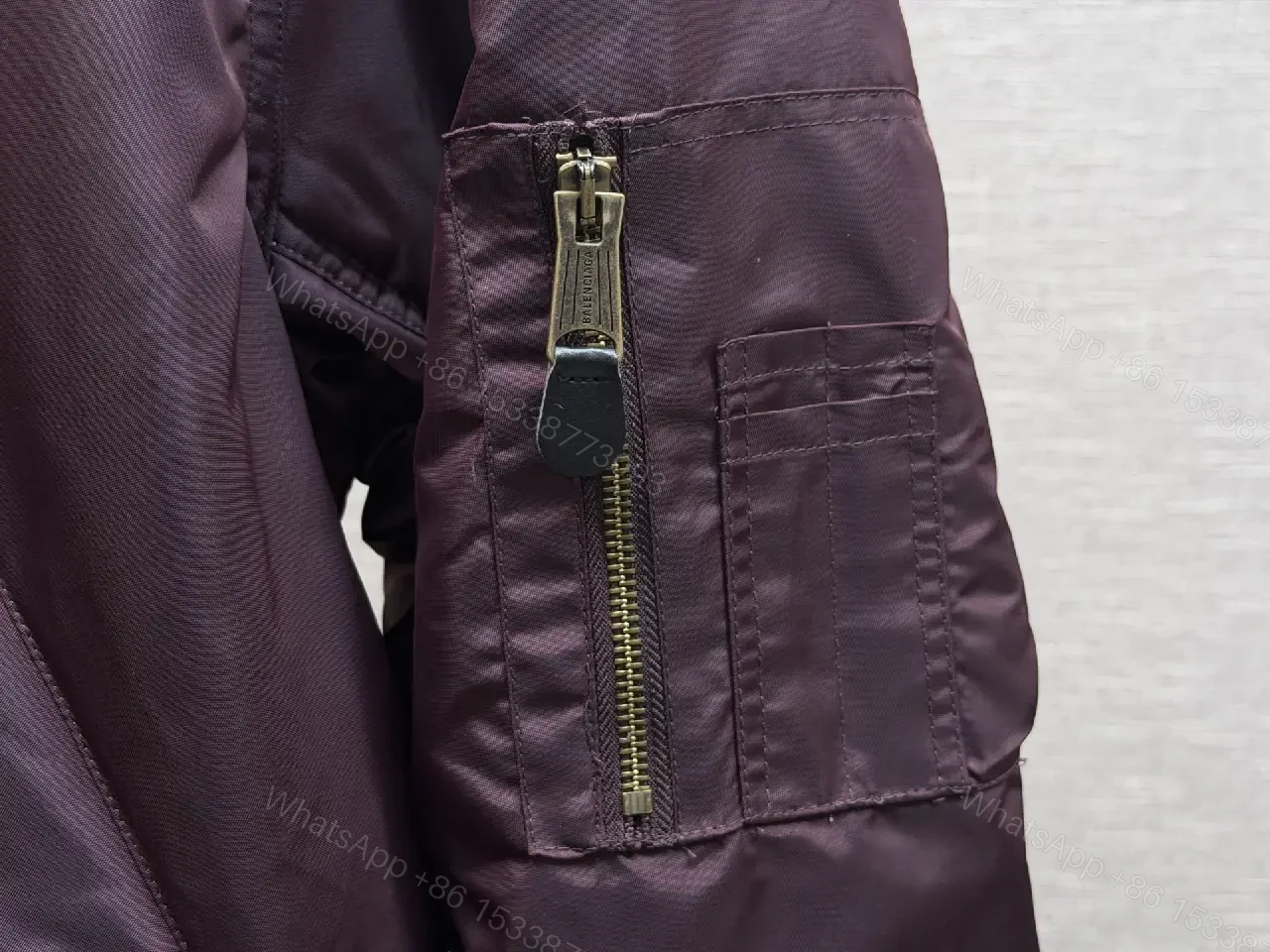 View 9 of Burgundy Satin Bomber with Crest Patch — Luxe Everyday Outerwear
